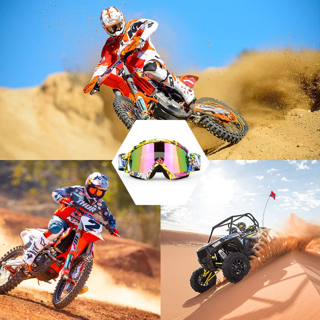 Professtional Adult Motorcycle Goggles Off Road Dirt Bike ATV Riding Motocross Mx Goggles Glasses for Men Women Youth Kids(C74) (7474634785006)